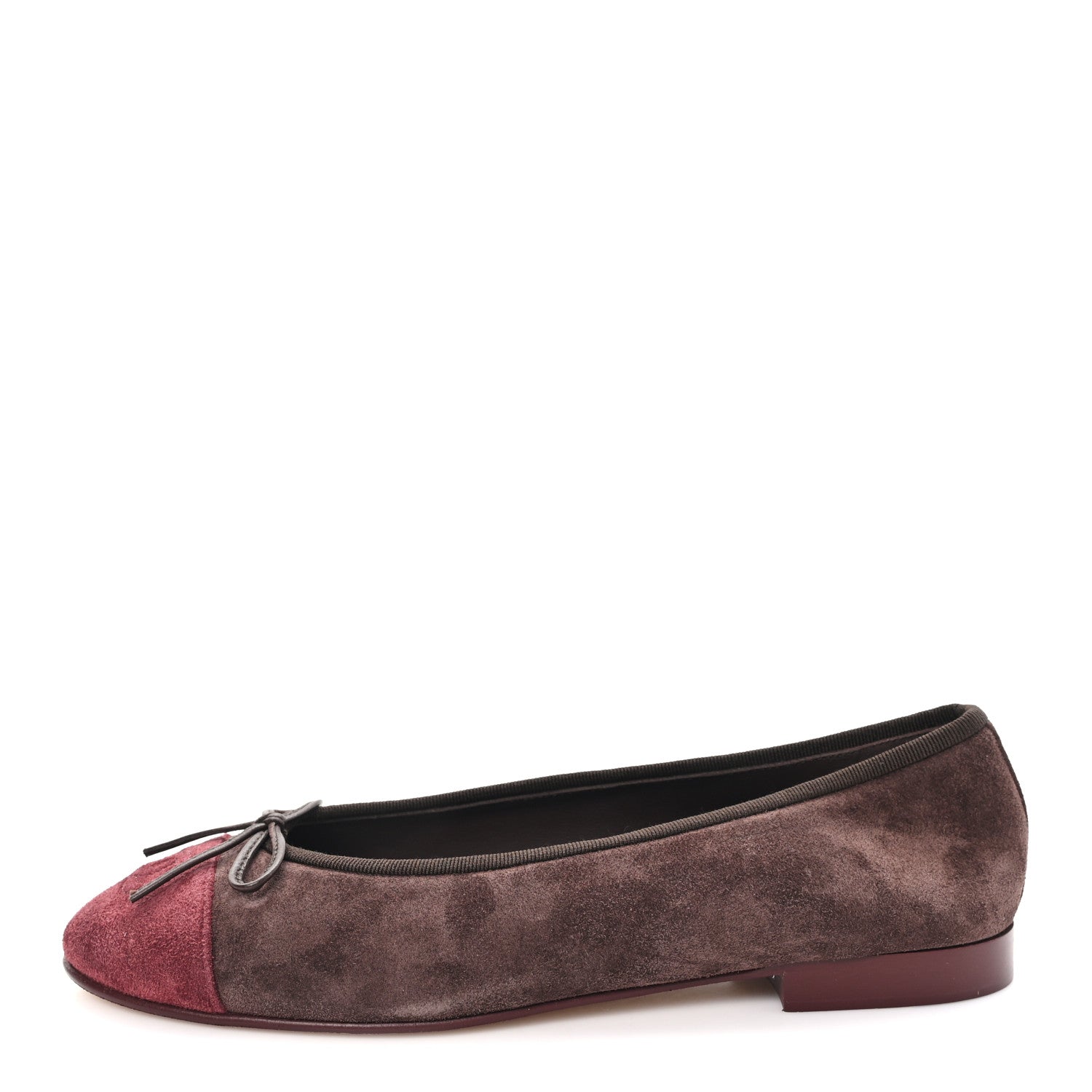 Chanel Suede Calfskin Cap Toe CC Ballerina Flats 38.5 Dark Brown Burgundy 1 of 9