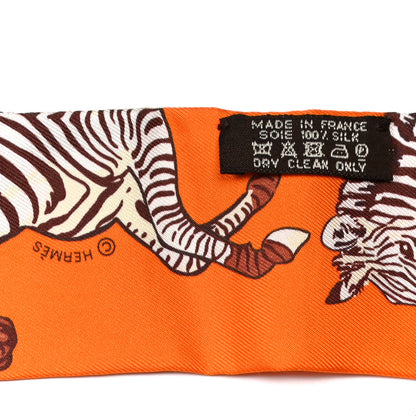 Hermes Silk Les Zebres Twilly Orange Beige Brun 3 of 4