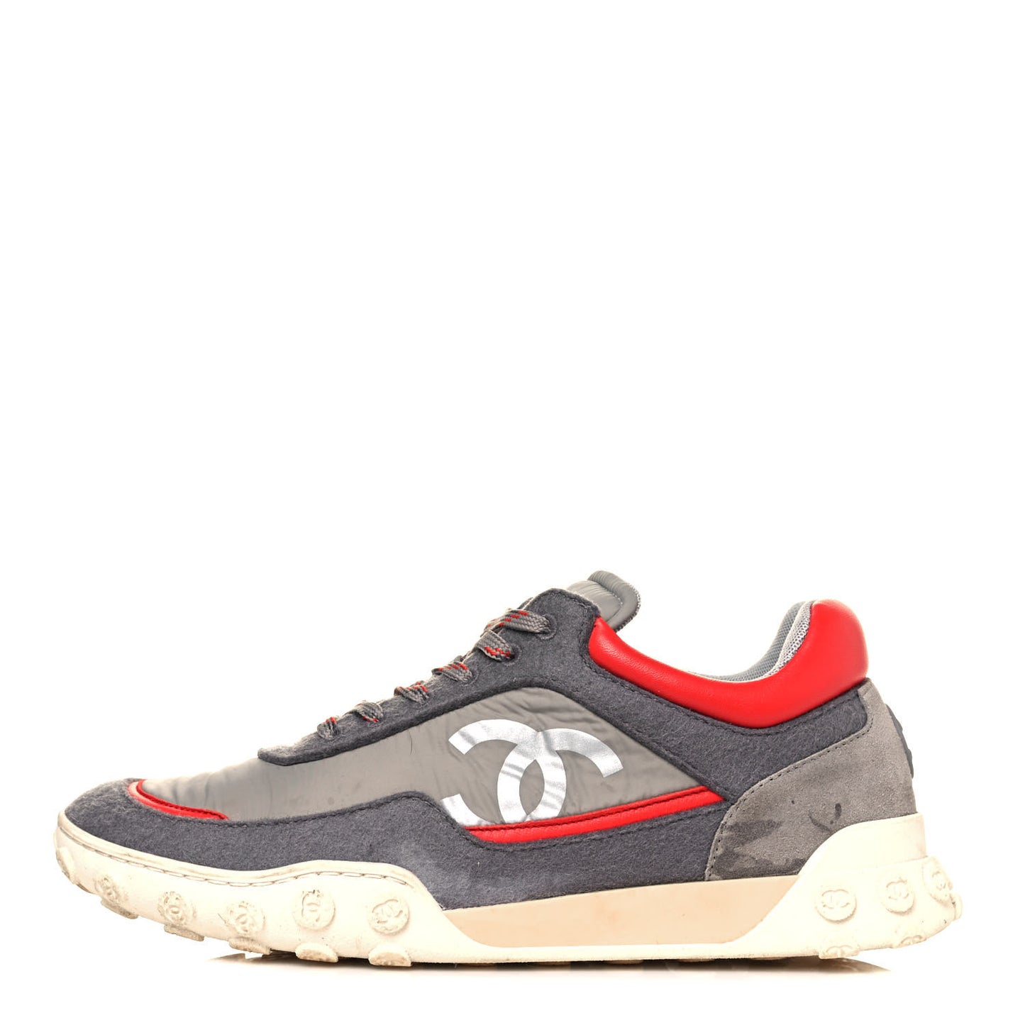 Wool Nylon Lambskin Suede Calfskin Womens Logo Sneakers 37.5 Grey Orange