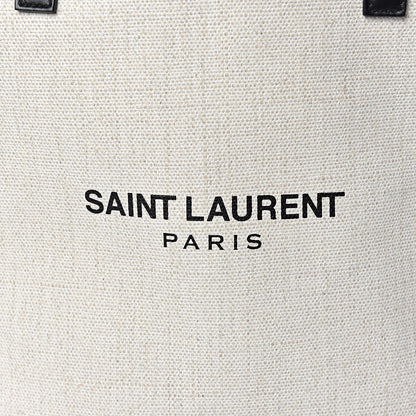Saint Laurent Canvas Calfskin Teddy Drawstring Shopping Tote White Black 13 of 15