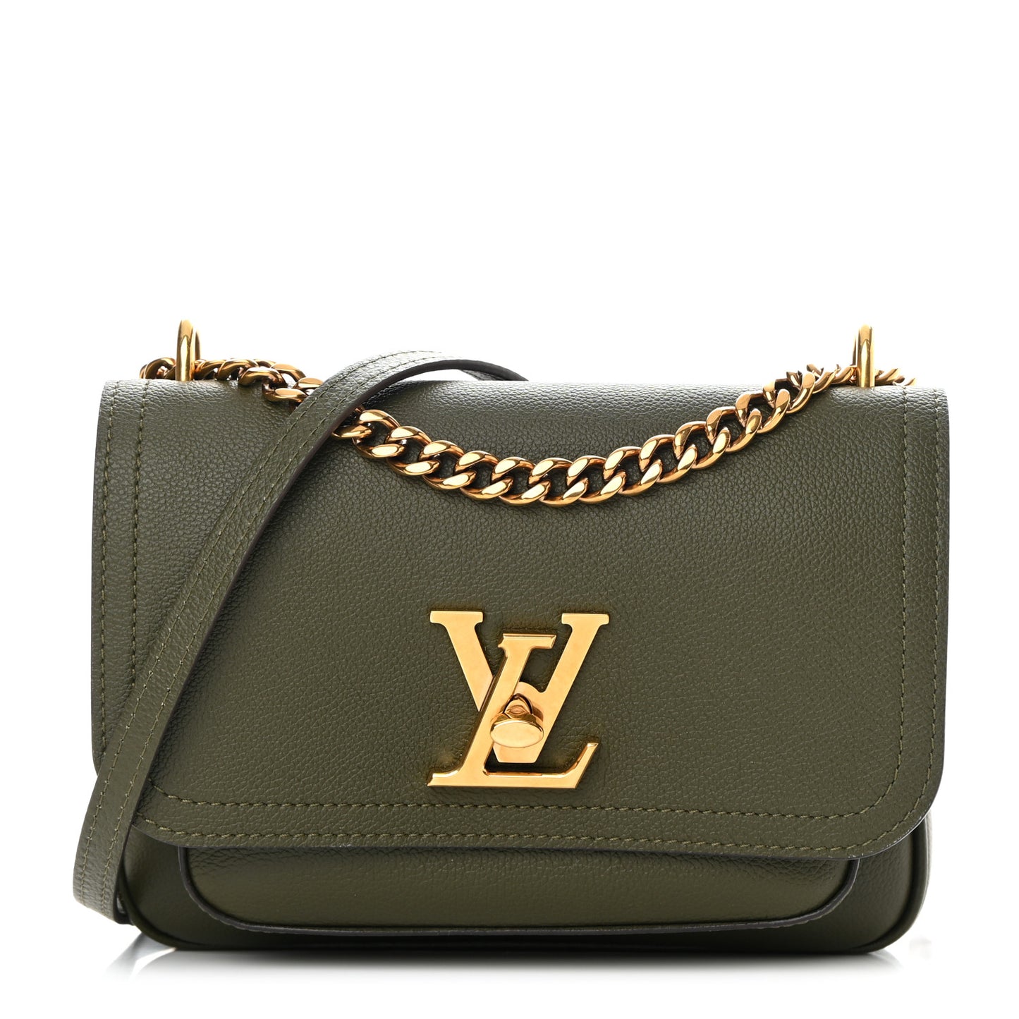 Grained Calfskin Lockme Chain Bag PM Kaki