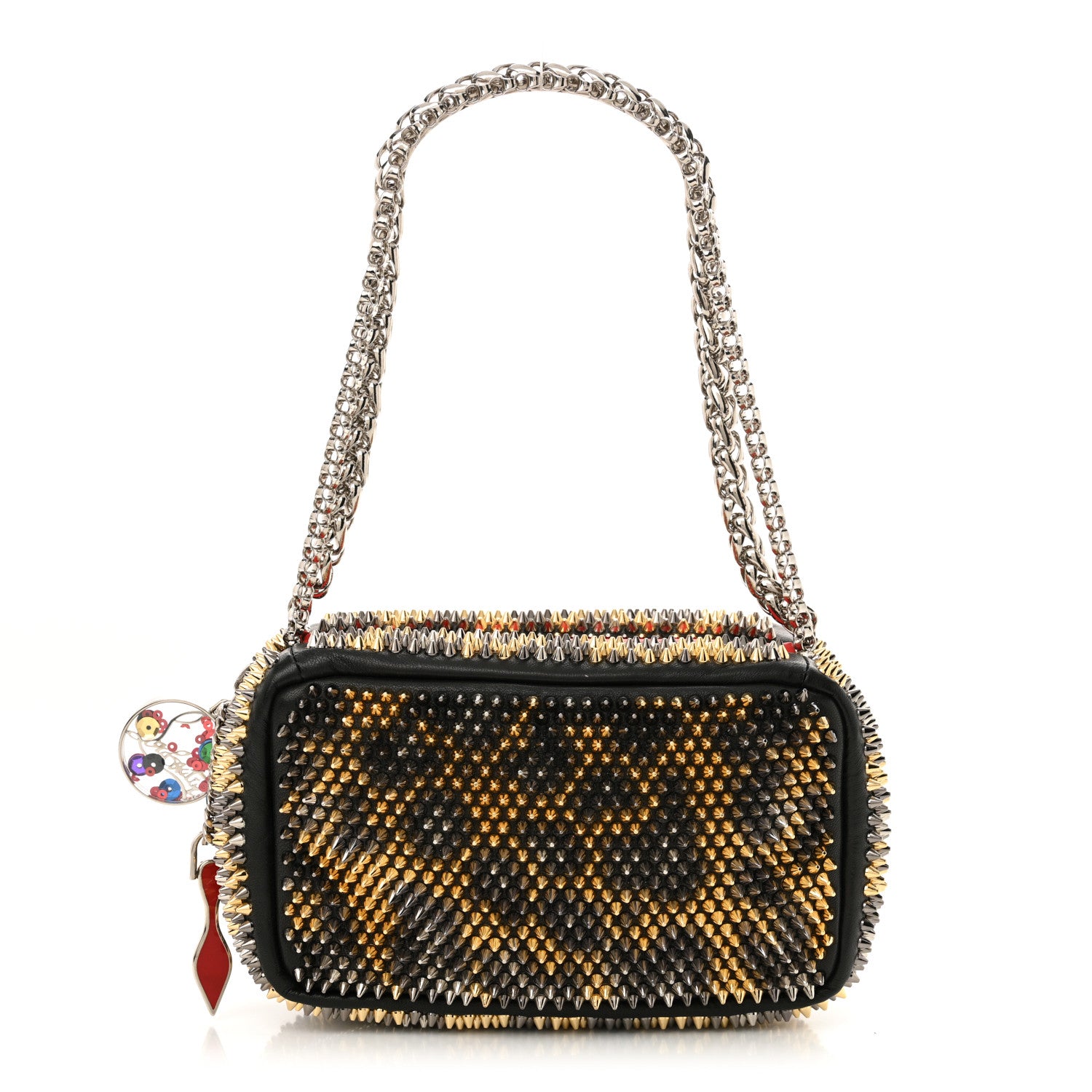 Christian Louboutin Nappa Mini Spikes Leopard Piloutin Wristlet Clutch Black 1 of 9
