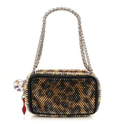 Christian Louboutin Nappa Mini Spikes Leopard Piloutin Wristlet Clutch Black 1 of 9