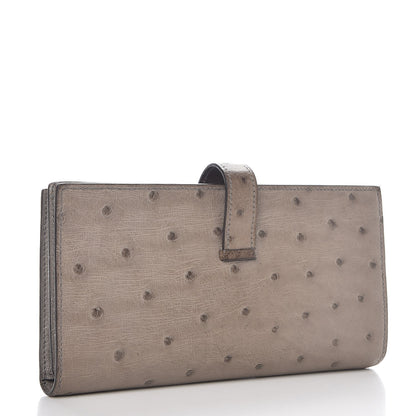 Hermes Ostrich Bearn Gusset Wallet Gris Tourterelle 3 of 9