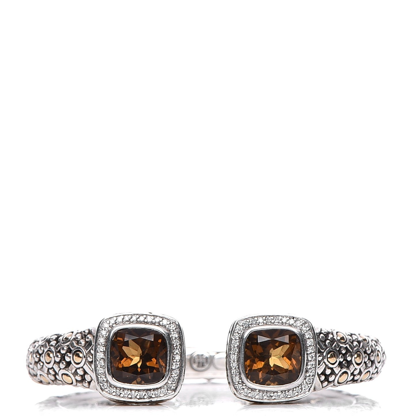 Sterling Silver 18K Yellow Gold Diamond Smoky Quartz Jaisalmer Cuff Bracelet
