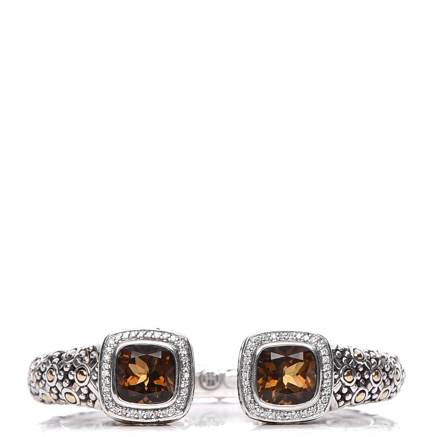 John Hardy Sterling Silver 18K Yellow Gold Diamond Smoky Quartz Jaisalmer Cuff Bracelet 1 of 9