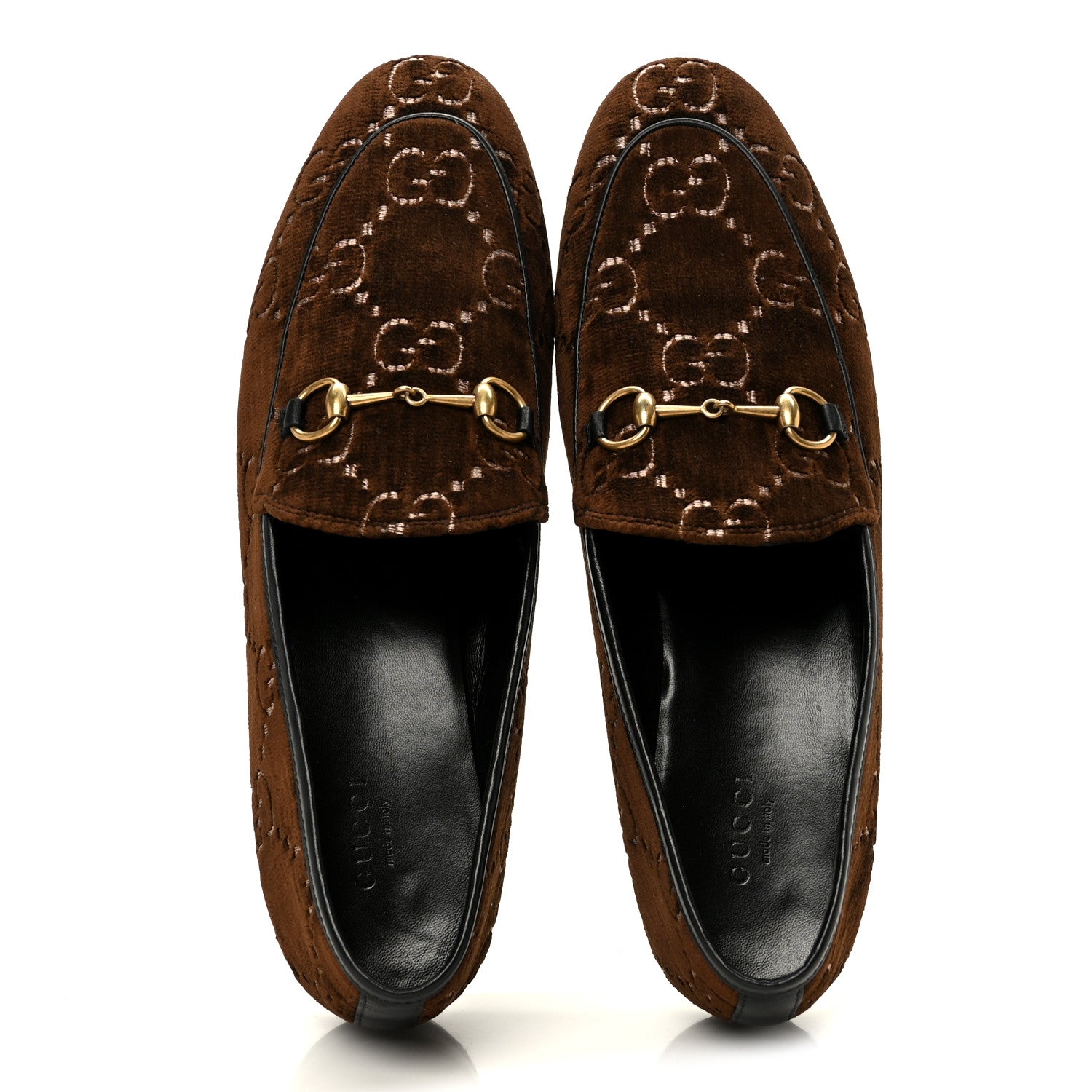 Gucci Velvet GG Monogram Horsebit Womens Jordaan Loafers 40 Brown Black 2 of 10