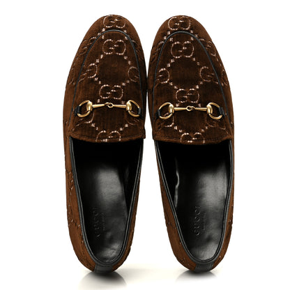 Gucci Velvet GG Monogram Horsebit Womens Jordaan Loafers 40 Brown Black 2 of 10