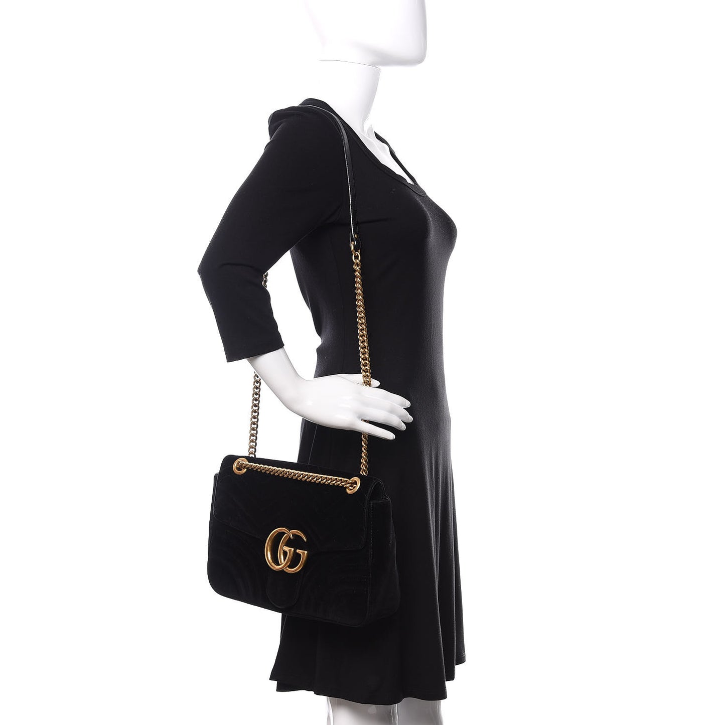 Velvet Matelasse Medium GG Marmont Shoulder Bag Black