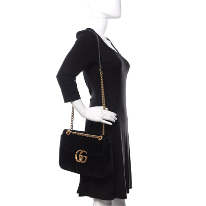 Gucci Velvet Matelasse Medium GG Marmont Shoulder Bag Black 2 of 15