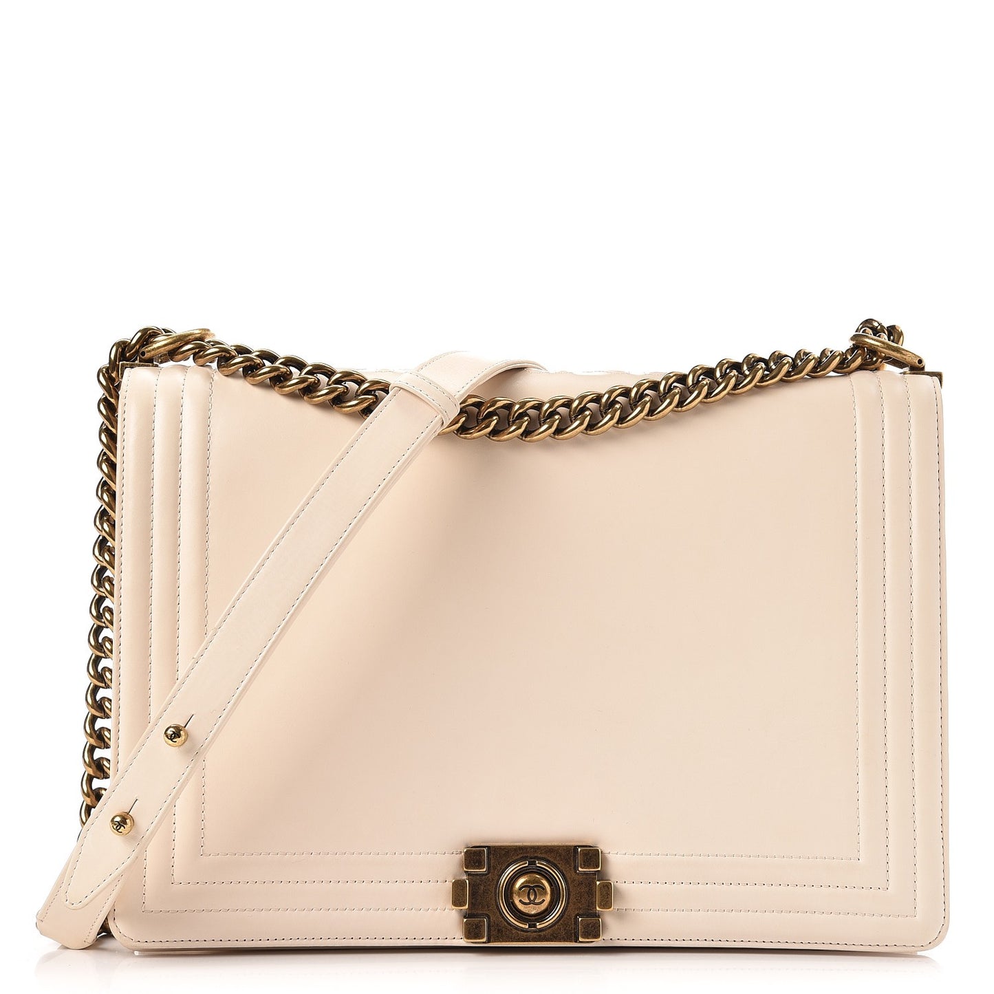 Glazed Calfskin Large Boy Flap Beige Clair