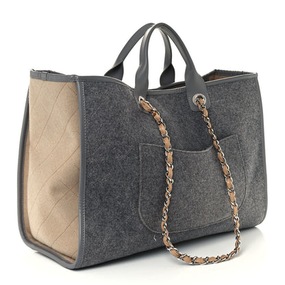 Chanel Wool Felt Calfskin Large Deauville Tote Grey Beige 3 of 10