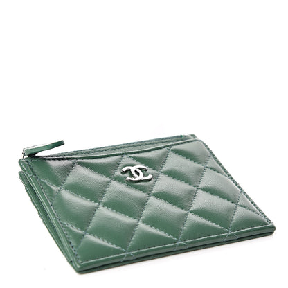 Chanel Lambskin Quilted Zip Card Holder Green 4 of 8