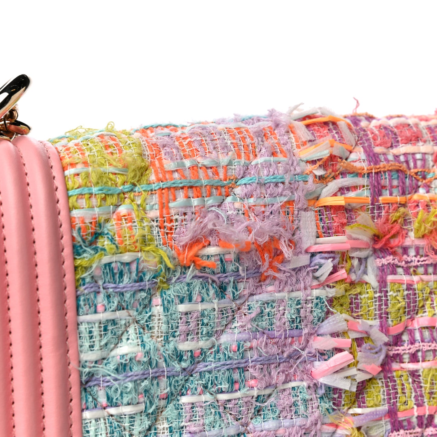 Calfskin Tweed Quilted North South Boy Flap Pink