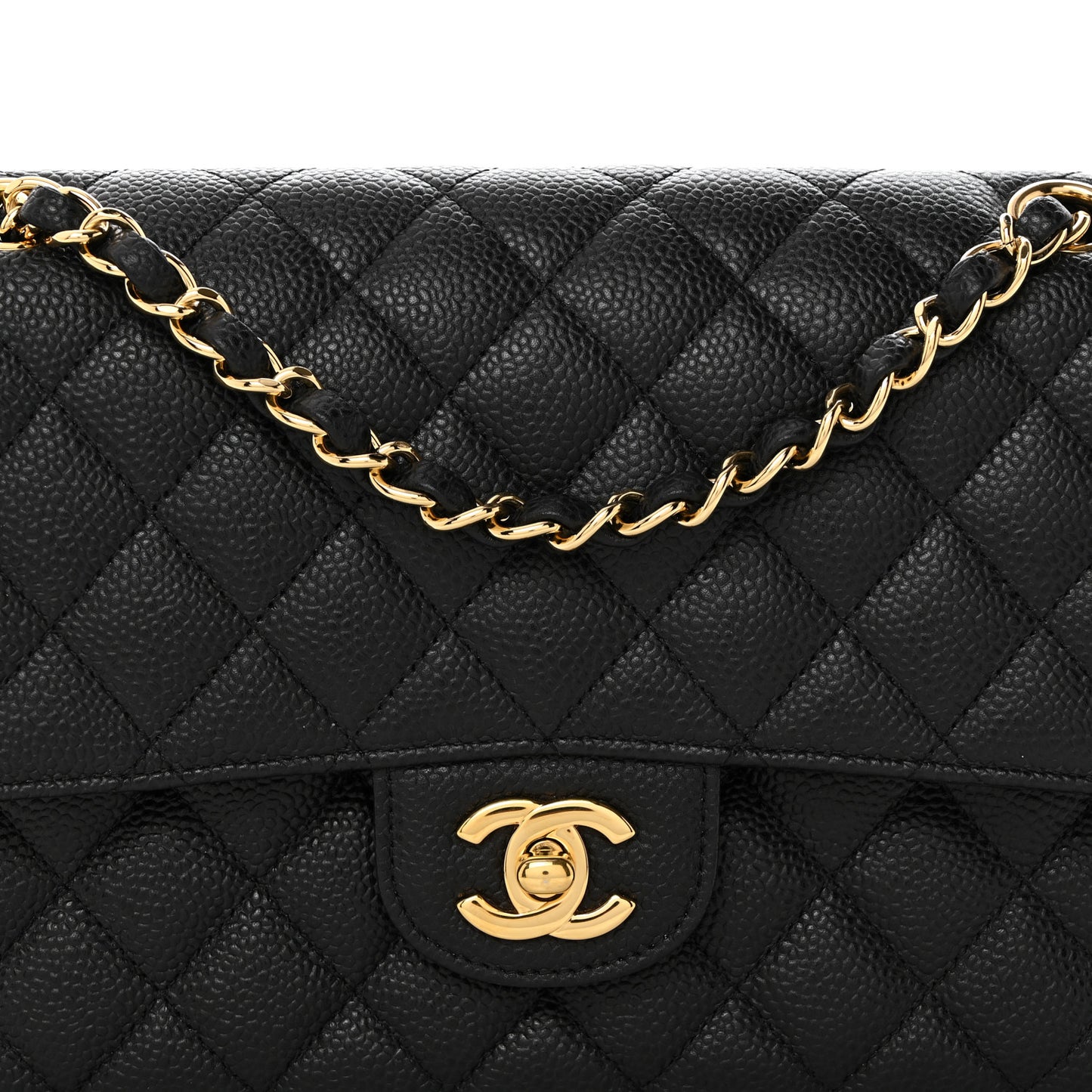 Caviar Quilted Medium Double Flap Black