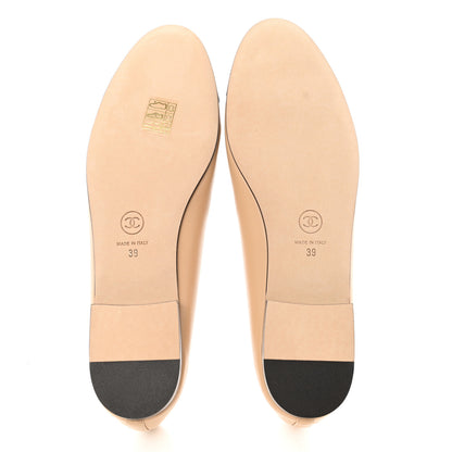 Chanel Lambskin Cap Toe CC Ballerina Flats 39 Beige Black 5 of 9