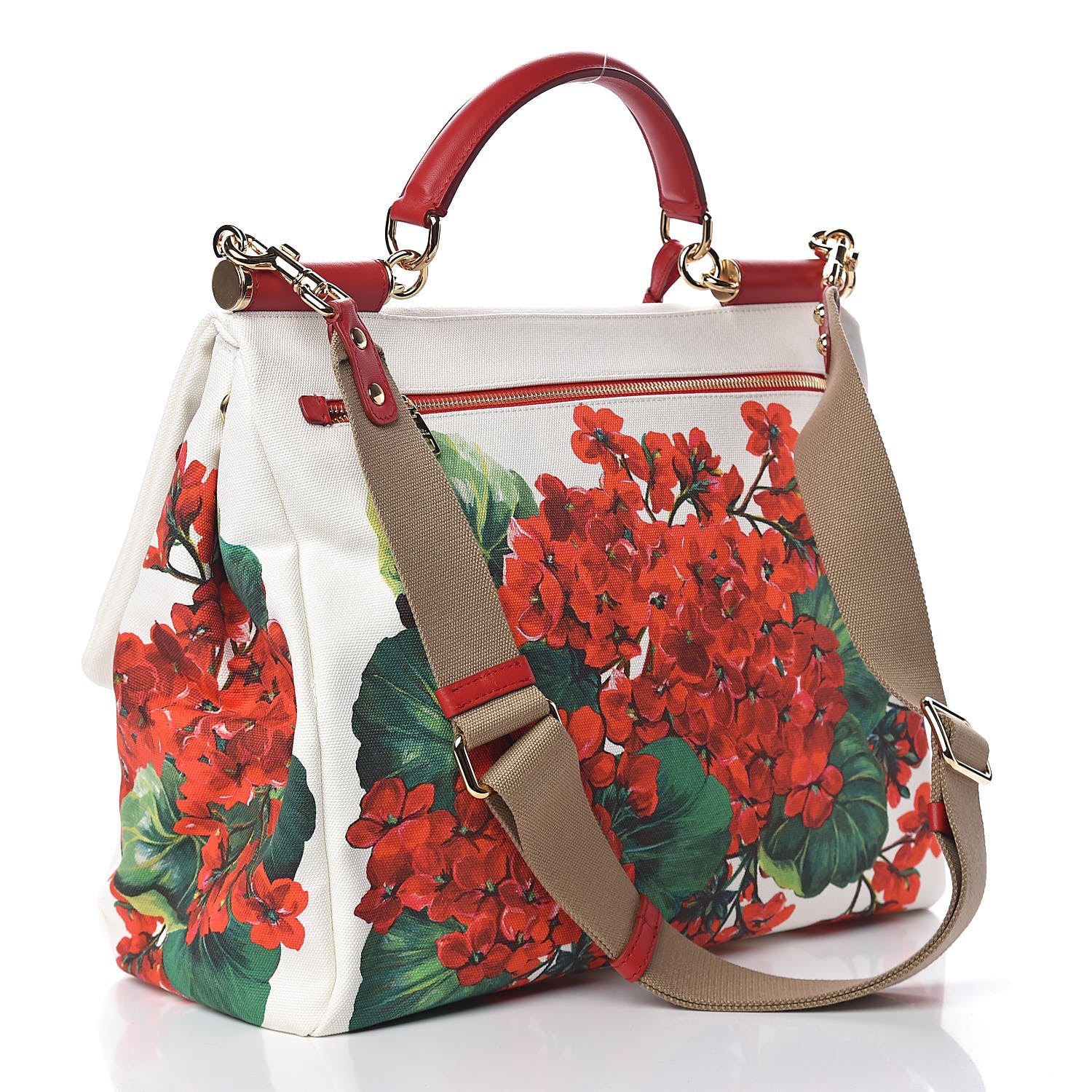 Dolce & Gabbana Canvas Court Printed Floral Extra Large Sicily Satchel Red Multicolor 3 of 11