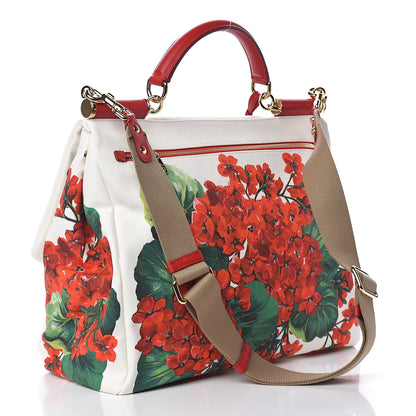 Dolce & Gabbana Canvas Court Printed Floral Extra Large Sicily Satchel Red Multicolor 3 of 11