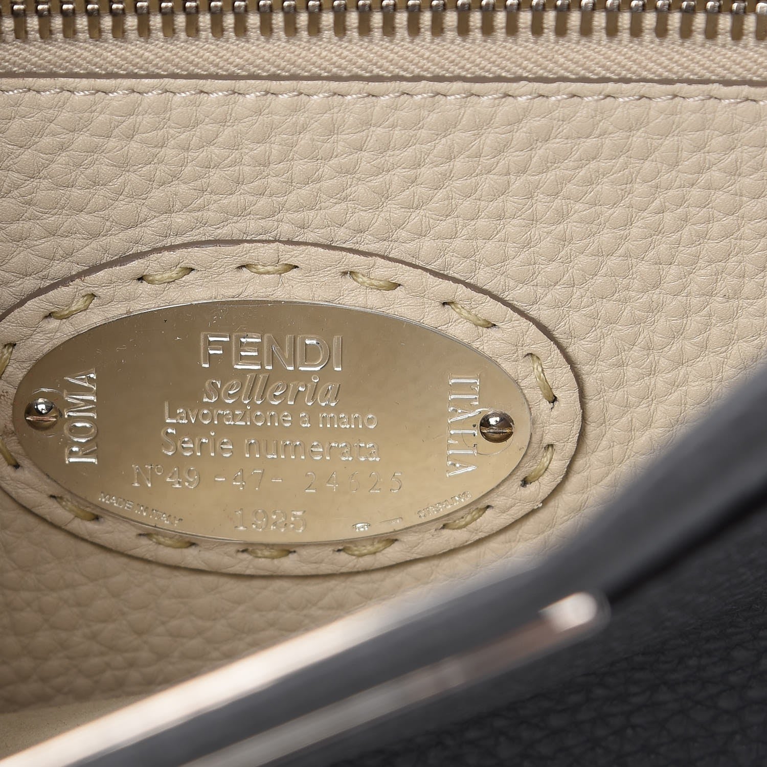 Fendi Cuoio Romano Selleria Bi-Color Medium Peekaboo Iconic Satchel Asfalto Latte 8 of 9