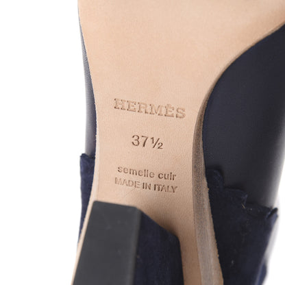 Hermes Calfskin Velvet Goatskin Womens Proof Low Boot 37.5 Bleu Marine 9 of 10
