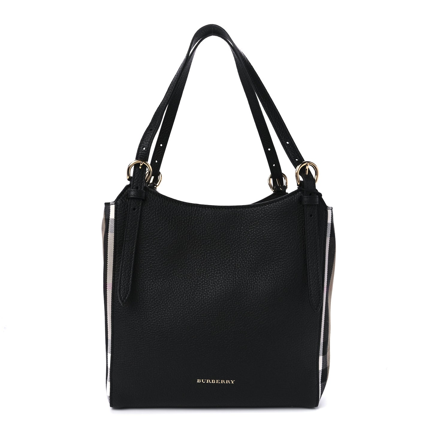 Grainy Calfskin House Check Small Canterbury Tote Black