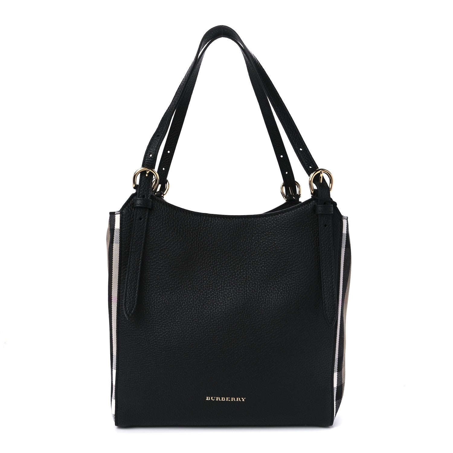 Burberry Grainy Calfskin House Check Small Canterbury Tote Black 1 of 10