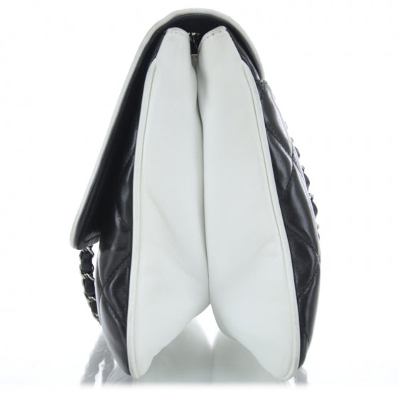 Lambskin Quilted XL Flap Black White