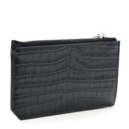 Saint Laurent Calfskin Crocodile Embossed 5 Fragments Zip Pouch Card Holder Black 3 of 7