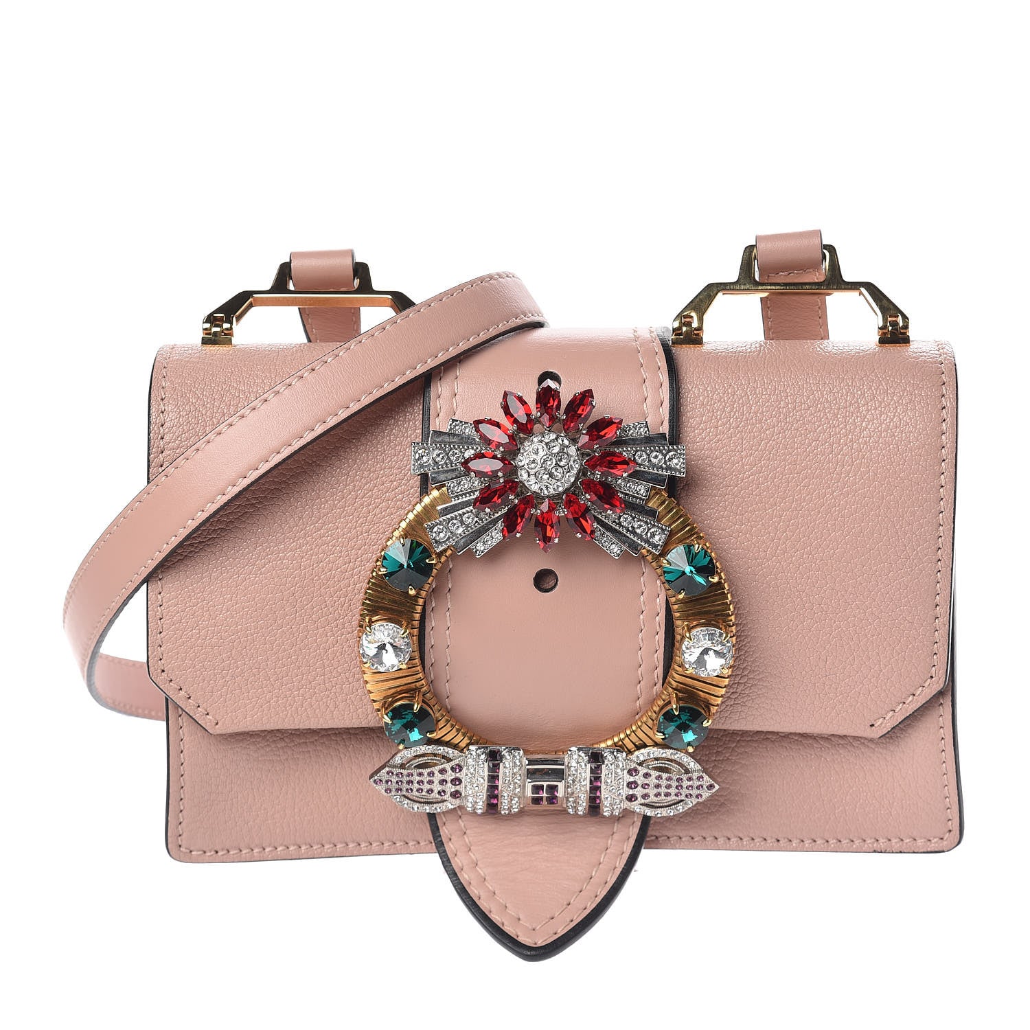 Miu Miu Goatskin Madras Soft Calfskin Crystal Embellished Shoulder Bag Orchidea 1 of 9