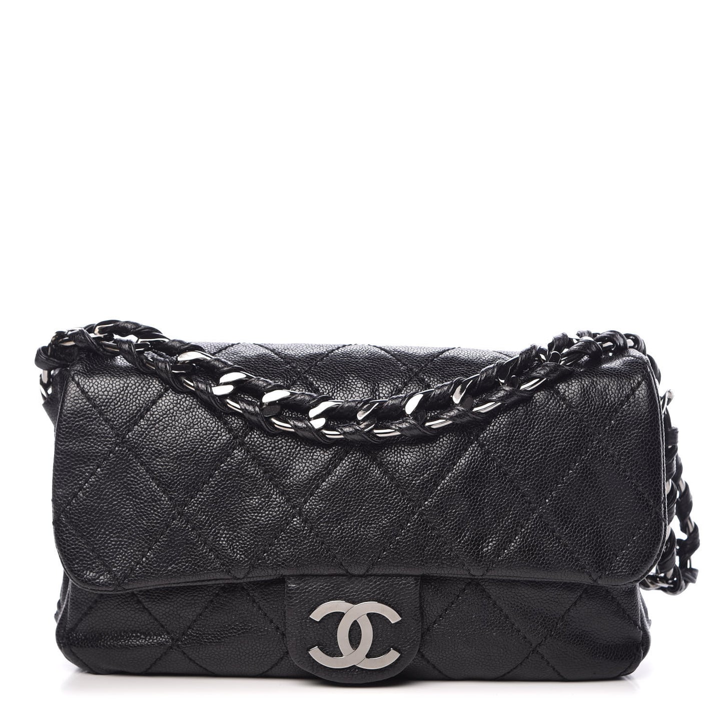Glazed Caviar Quilted Modern Chain Flap Black