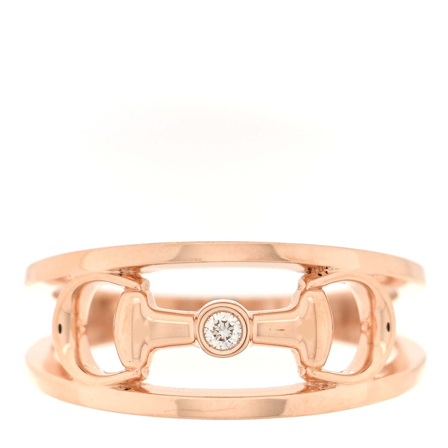 Gucci 18K Rose Gold Diamond 10mm Horsebit Band Ring 58 8.25 1 of 4
