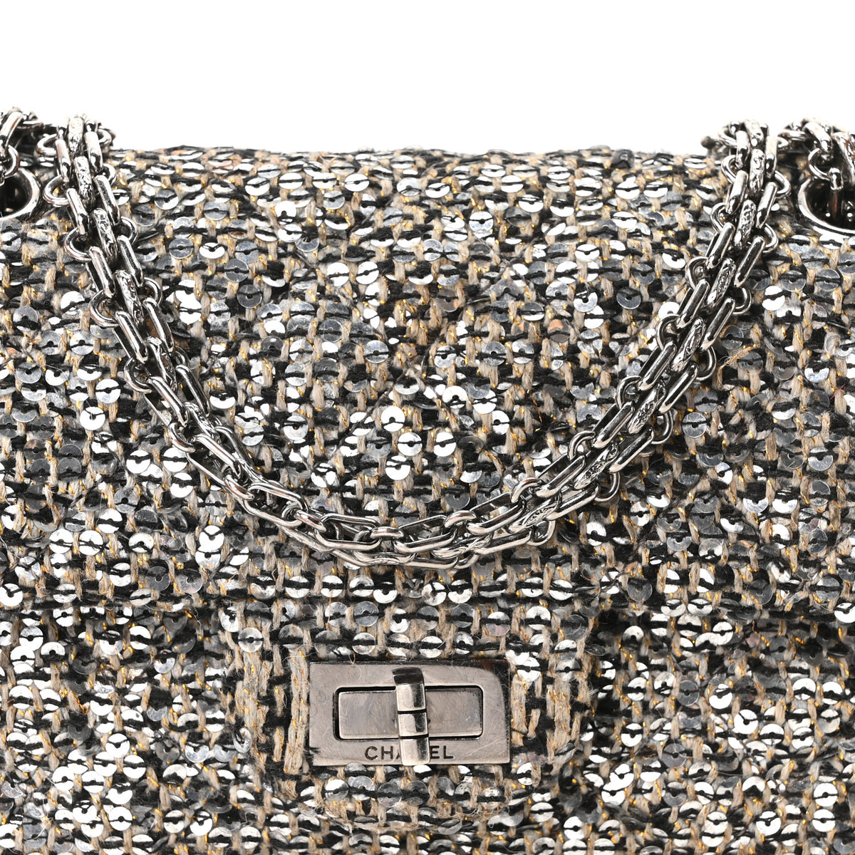 Tweed Sequin Mini Reissue Flap Grey Multicolor