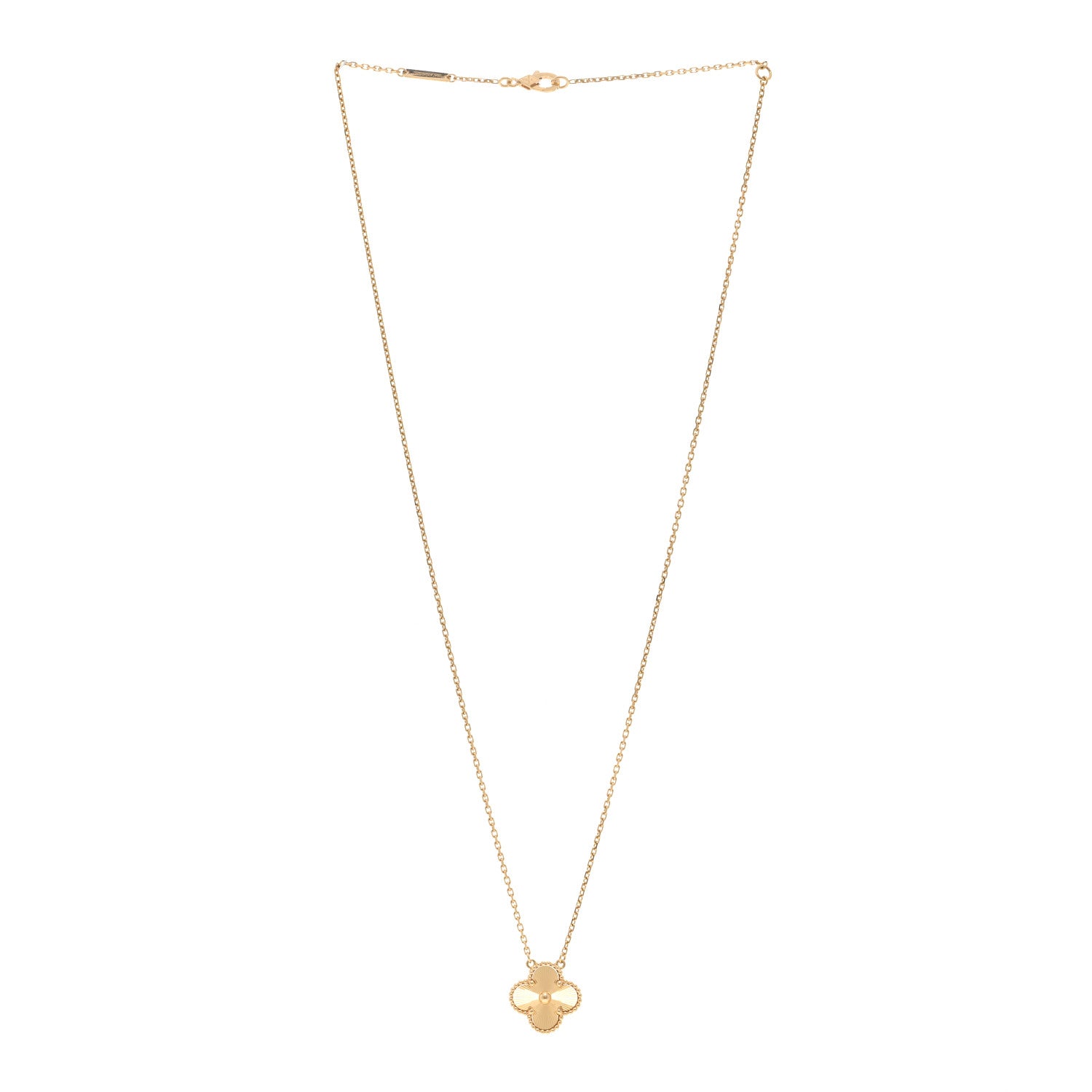 Van Cleef & Arpels 18K Yellow Gold Guilloche Vintage Alhambra Pendant Necklace 3 of 6