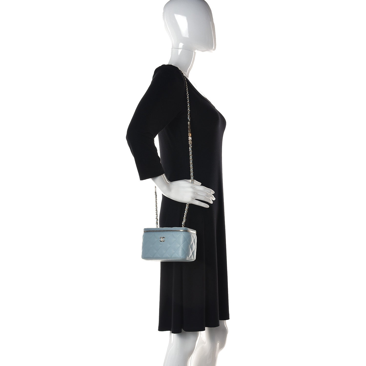 Chanel Caviar Quilted Small Tiny CC Vanity Case With Chain Light Blue 2 of 11