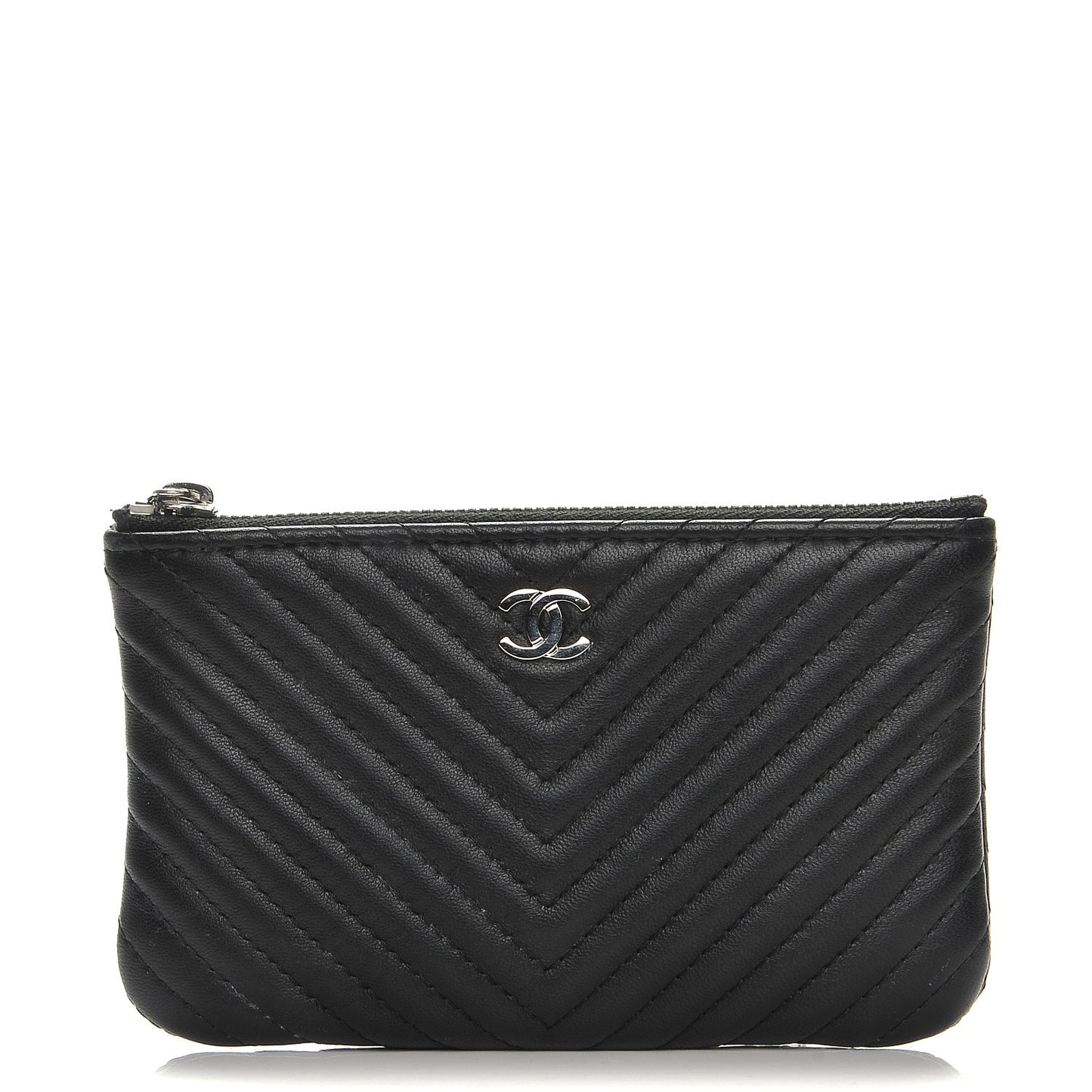 Calfskin Chevron Small Cosmetic Case Black