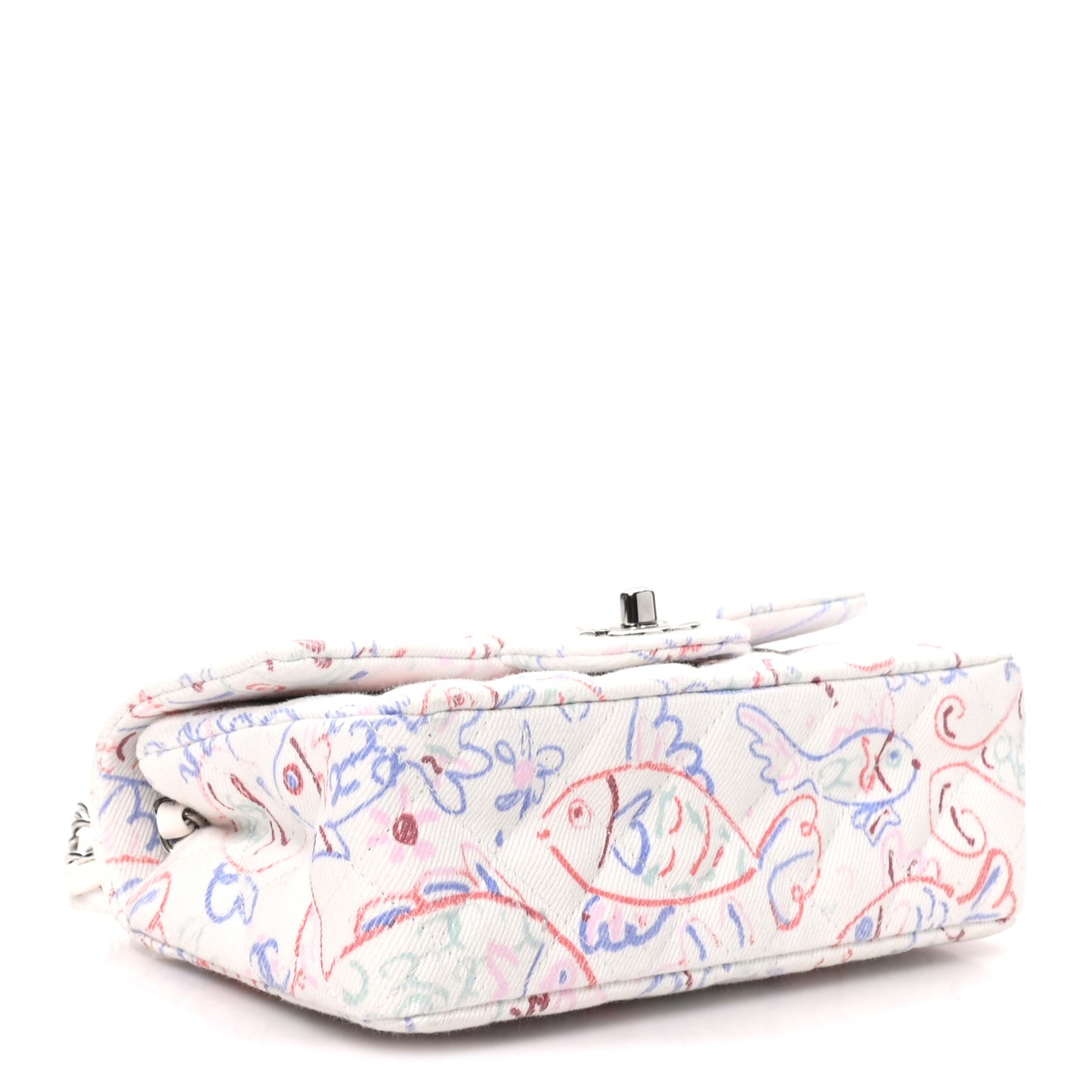 Denim Printed Fish Quilted Mini Rectangular Flap White Multicolor