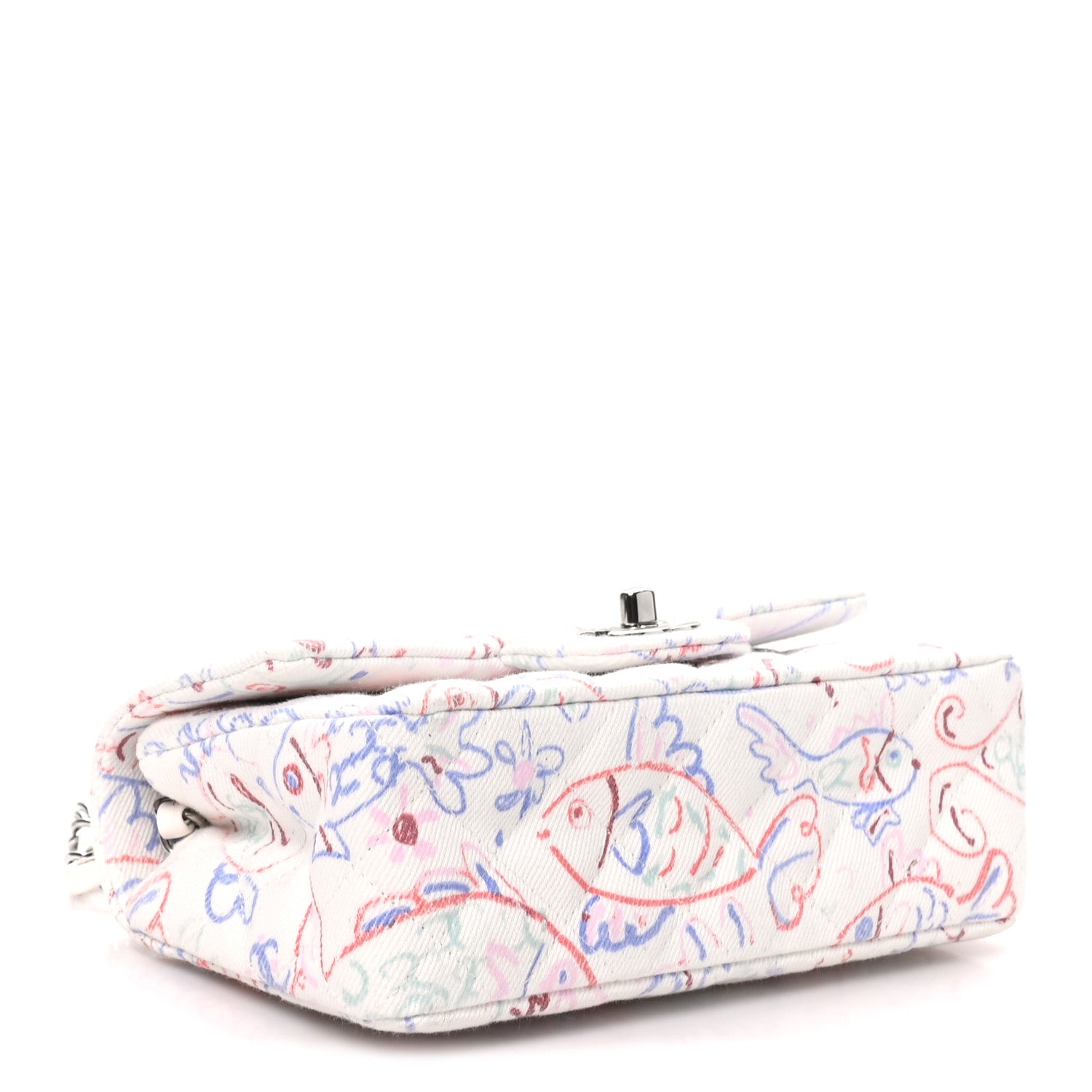 Chanel Denim Printed Fish Quilted Mini Rectangular Flap White Multicolor 4 of 10
