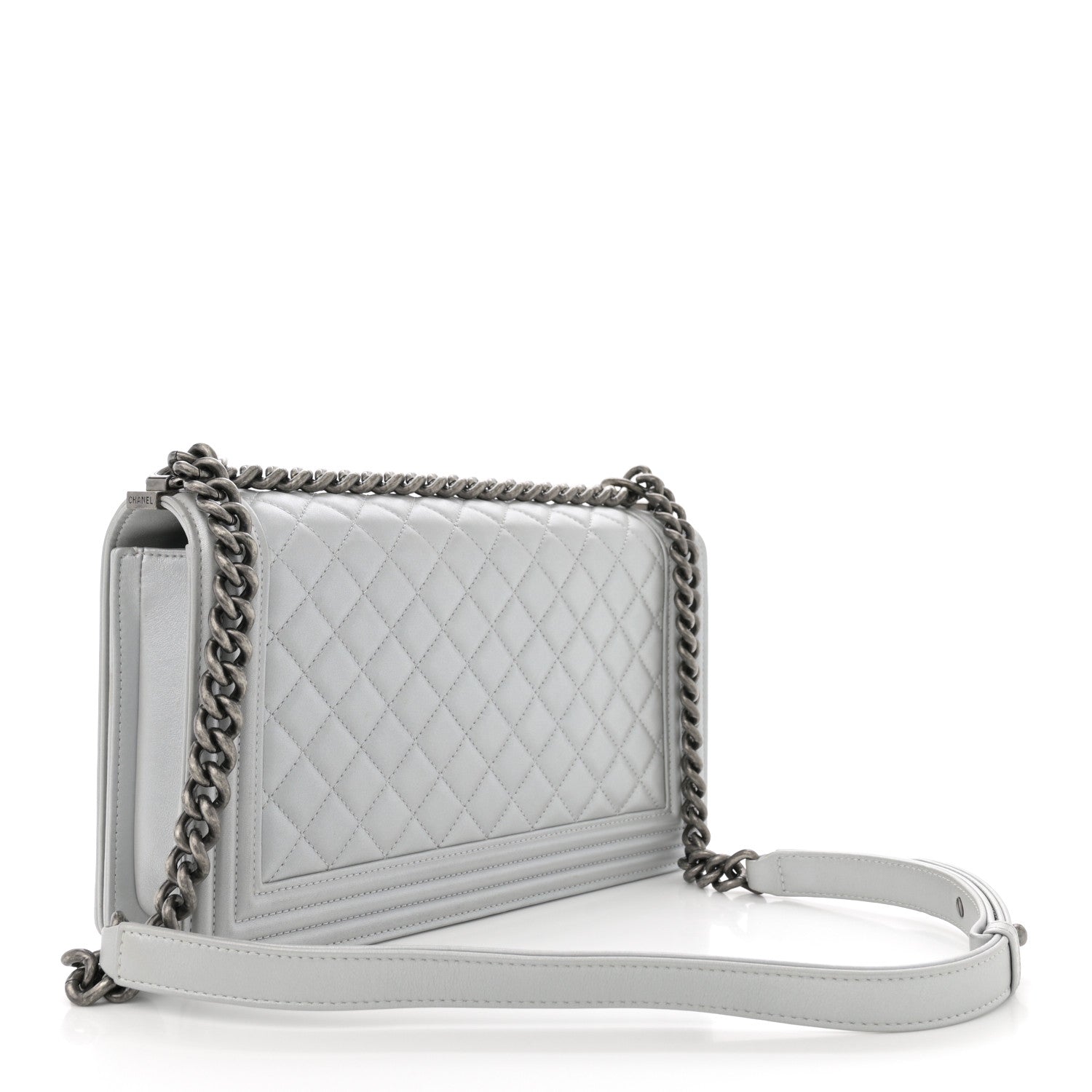 Chanel Metallic Calfskin Quilted New Medium Plexiglass Boy Flap Silver 3 of 12