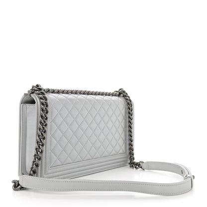 Chanel Metallic Calfskin Quilted New Medium Plexiglass Boy Flap Silver 3 of 12