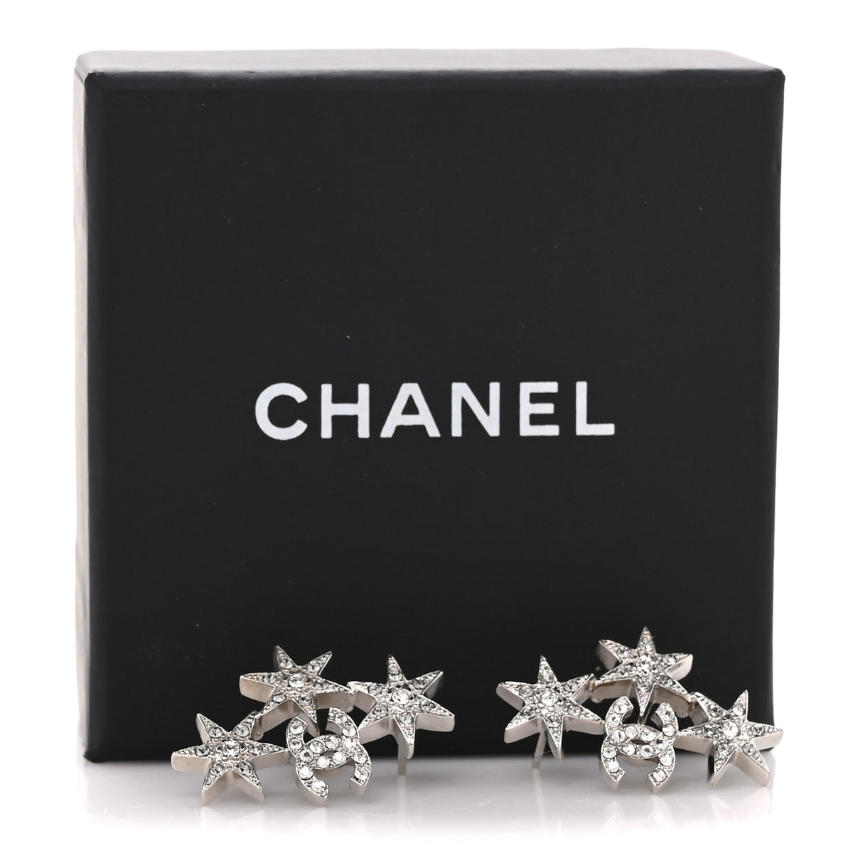 Chanel Crystal CC Star Earrings Silver 5 of 5