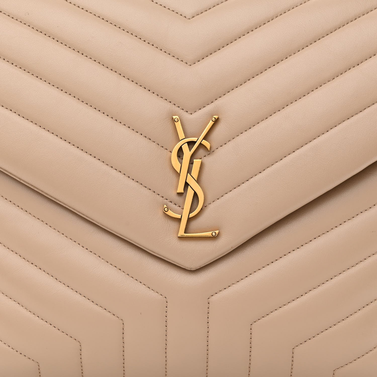 Saint Laurent Calfskin Matelasse Large Loulou Monogram Chain Satchel Dark Beige 8 of 15