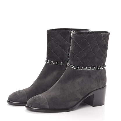 Chanel Suede Calfskin Chain CC Cap Toe Short Boots 37.5 Dark Grey 3 of 7