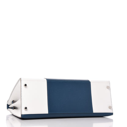 Hermes Epsom Kelly Flag Sellier 35 Bleu Thalassa White 4 of 10