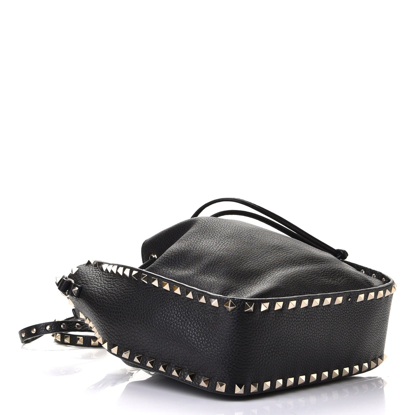 Grained Calfskin Rockstud Bucket Bag Black