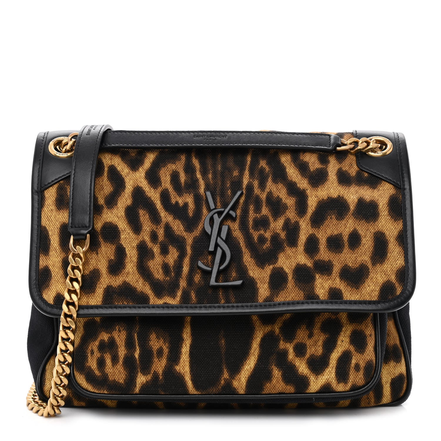 Saint Laurent Smooth Calfskin Canvas Leopard Print Medium Niki Chain Satchel Light Natural 1 of 10