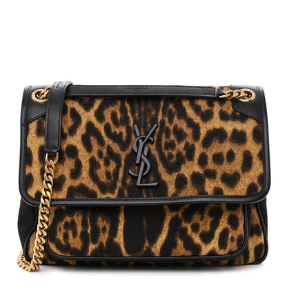 Saint Laurent Smooth Calfskin Canvas Leopard Print Medium Niki Chain Satchel Light Natural 1 of 10
