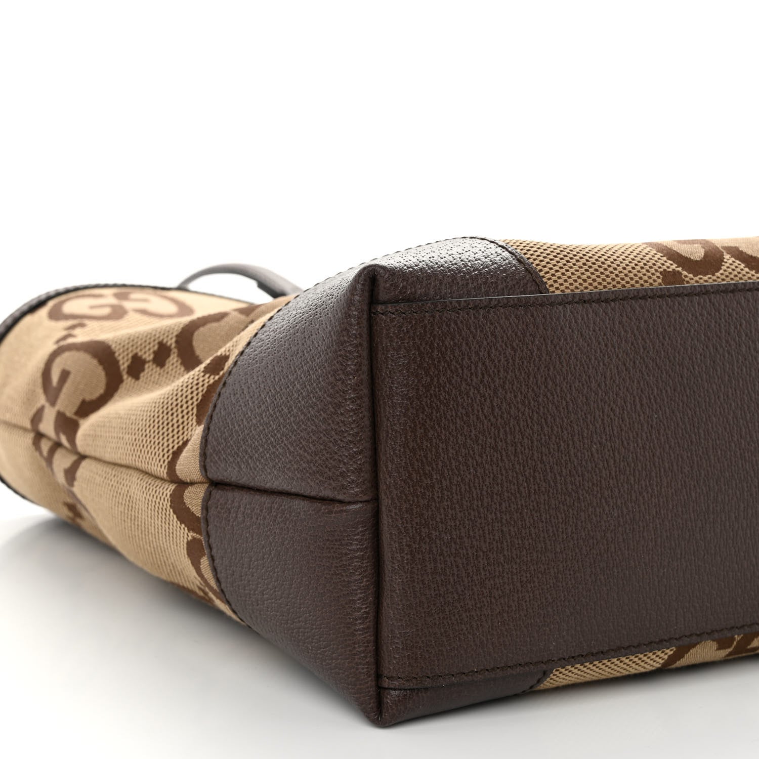 Gucci Monogram Jumbo GG Textured Dollar Calfskin Web Medium Ophidia Shopping Tote Camel Ebony 8 of 10