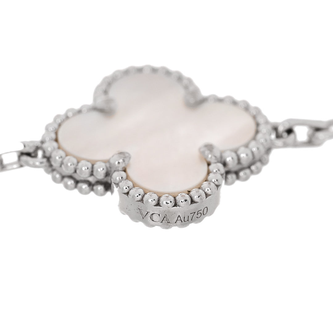 Van Cleef & Arpels 18K White Gold Mother of Pearl 5 Motifs Vintage Alhambra Bracelet 3 of 5