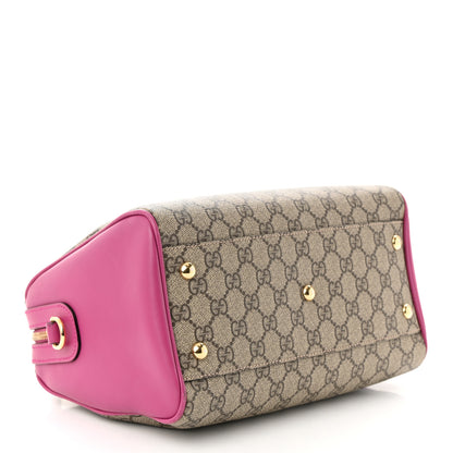 Gucci GG Supreme Monogram Moon Calfskin Small Boston Beige Ebony Hibiscus Red New Rosette 4 of 11