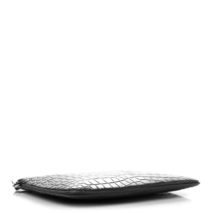Saint Laurent Calfskin Crocodile Embossed Tablet Pouch Storm 4 of 8